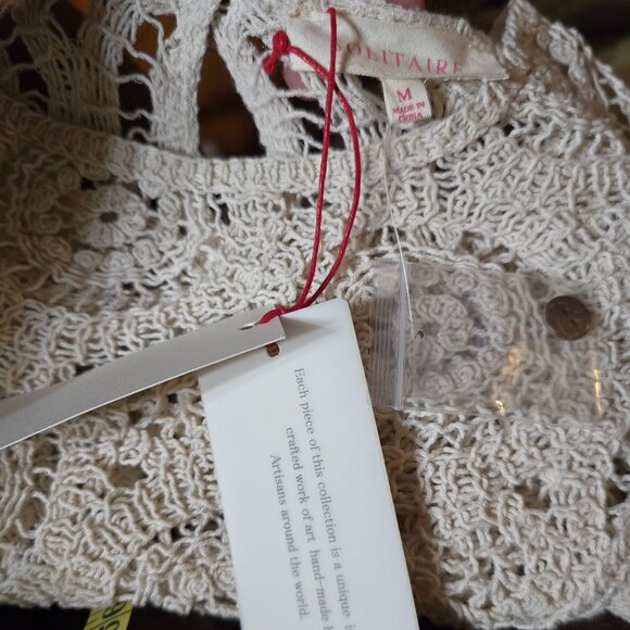 NWT SOLITAIRE (MED) Cream Doily Laced Cropped Crochet Cinched Short Sleeves - Picture 8 of 9